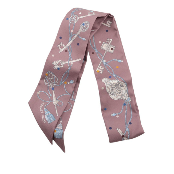 Pre-Loved Hermes Les Cles a Pois Silk Twilly Scarf - Picture 1 of 4